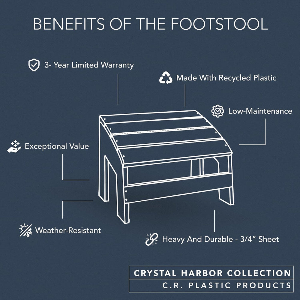 Crystal Harbor Outdoor Footstool, Navy – Recycled HDPE All-Weather Ottoman fo...