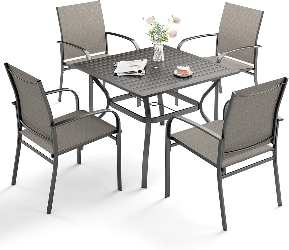 SUNSHINE VALLEY 5 Piece Patio Dining Set for 4, 37”x37” Square Table with Umb...