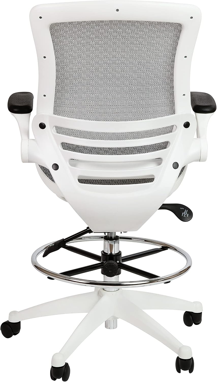 EMMA + OLIVER Gray Mid-Back Drafting Chair with Flip-Up Arms