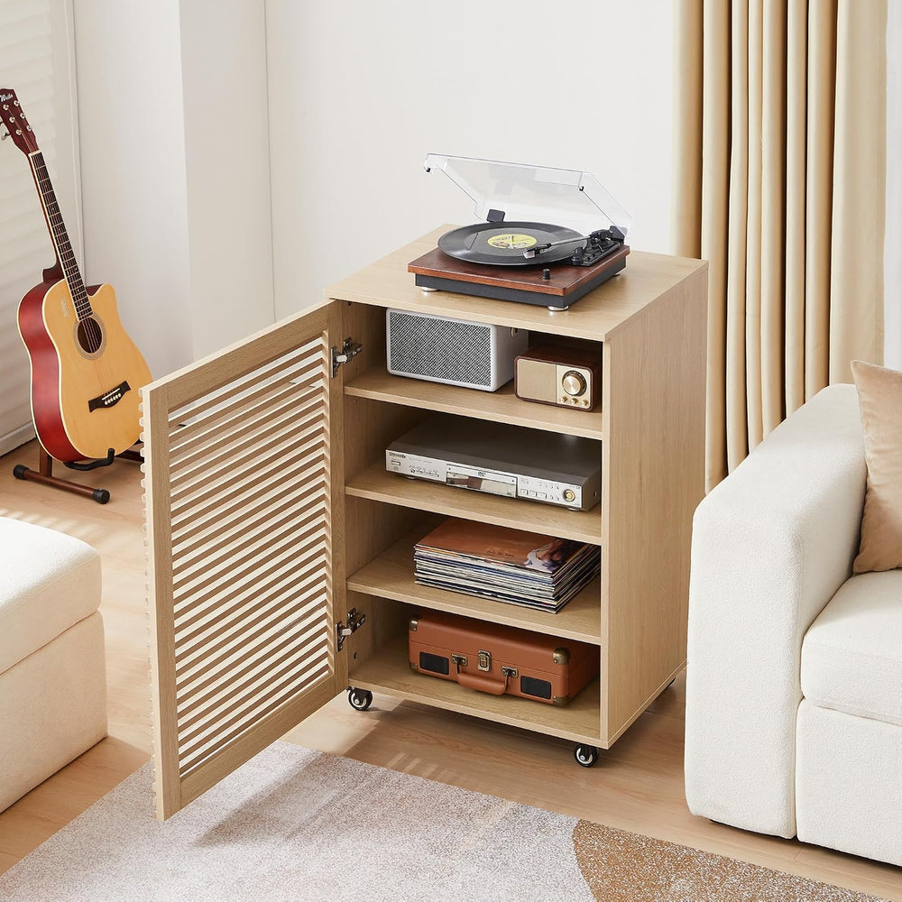 LEVNARY 5-Tier AV Media Cabinet with Grille Door & Adjustable Shelves, Mo...