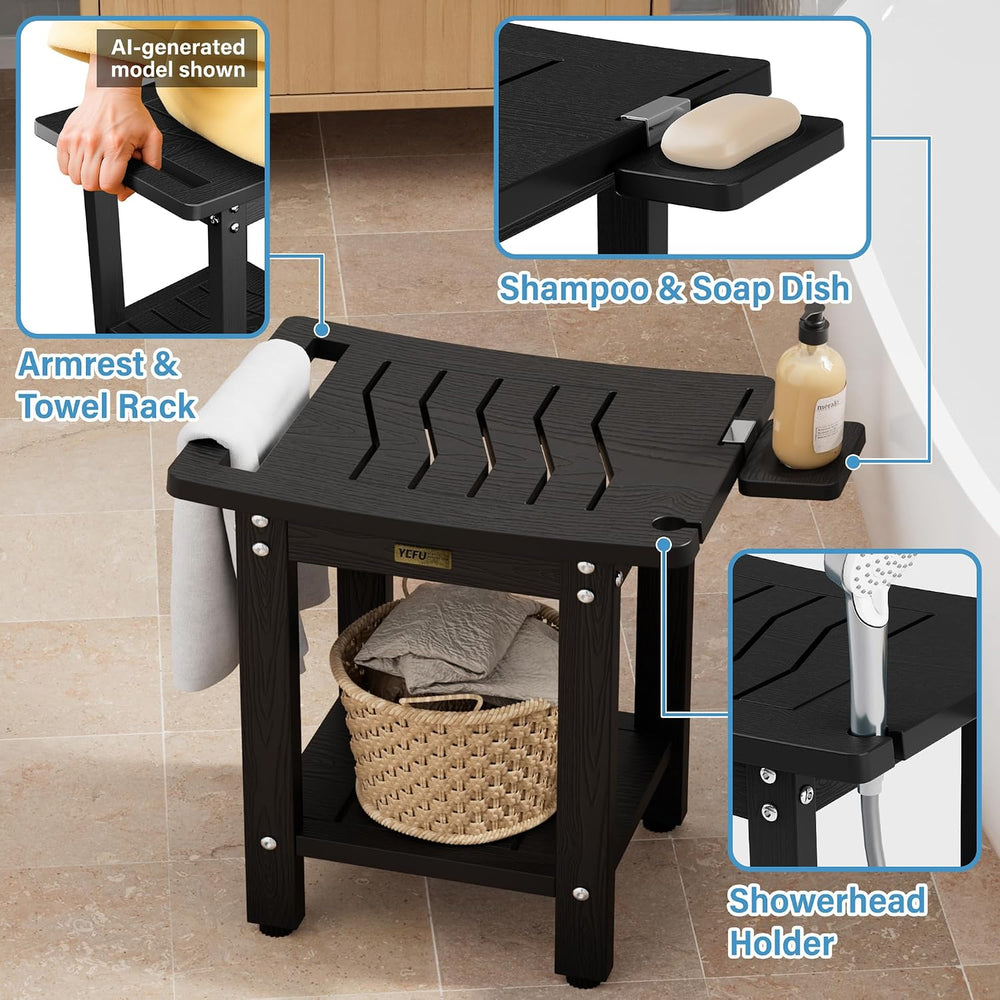 YEFU Shower Chair for Inside Shower, Waterproof & No Maintenance, Black