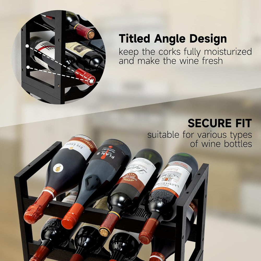 28-Bottle Wine Rack Free Standing Floor, Solid Wood 7-Tier Display Wine Stora...
