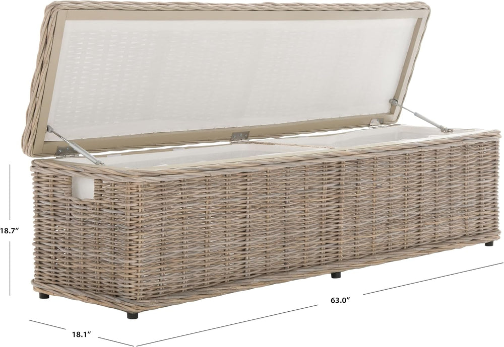 SAFAVIEH Furniture - Caius Rattan Trunk - Grey - Rattan - Coastal Woven Desig...