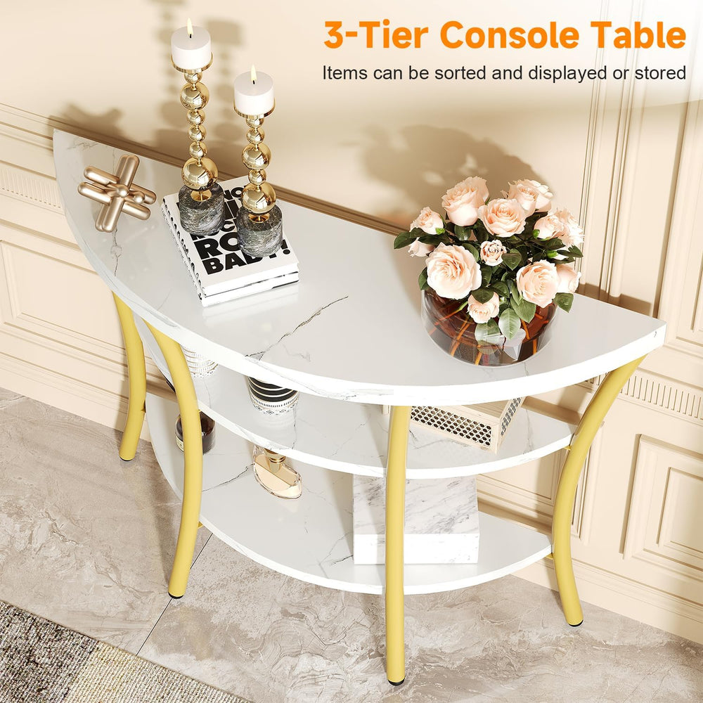 39.4" Console Table with Half Moon Wood Shelves, 3 Tier Modern Entryway ...