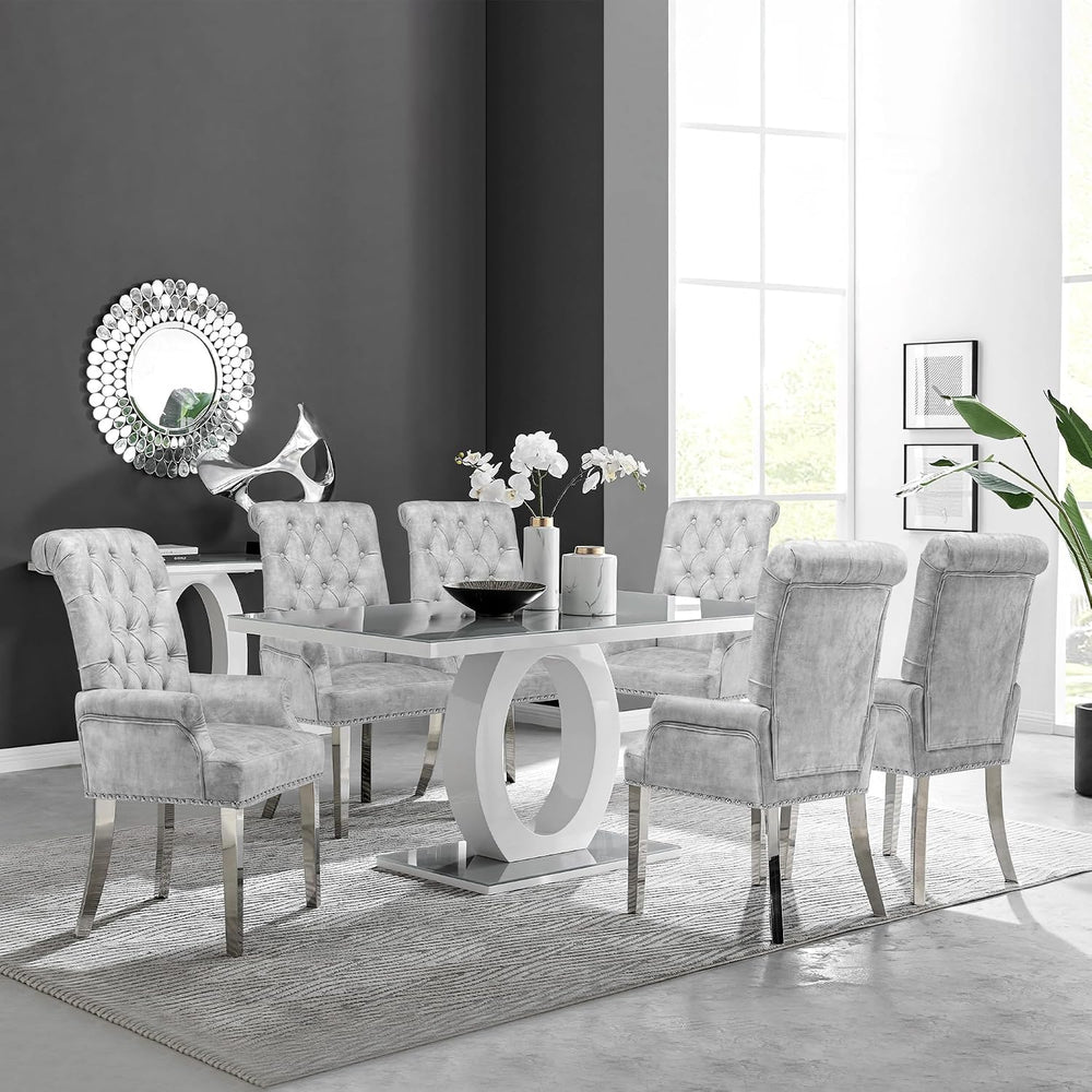 Velvet Dining Chairs with Arms, Upholstered Dining Room Chairs, Grey | Uphols...
