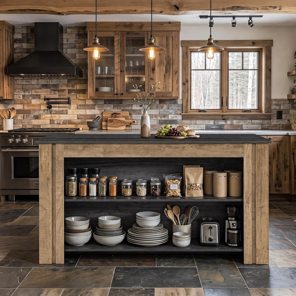Tribesigns 59" Kitchen Island with Seating and Storage, Wood Kitchen Isl...