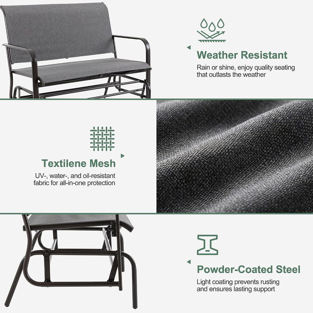 Shintenchi 2-Person Outdoor Glider Bench with Breathable Fabric, Steel Frame ...