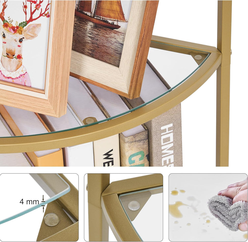 Homhedy 5-Tier Corner Shelf Stand, Metal Corner Bookshelf, Tempered Glass She...