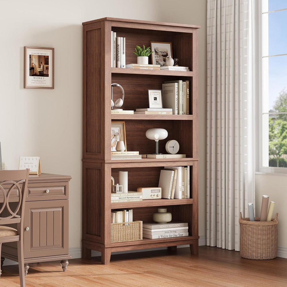 71" Farmhouse Bookcase, 5-Tier Tall Bookshelf with Adjustable Shelves