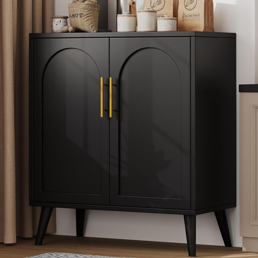 Keehusux 15.7" D Black Storage Cabinet with 2 Doors & Adjustable Shelf