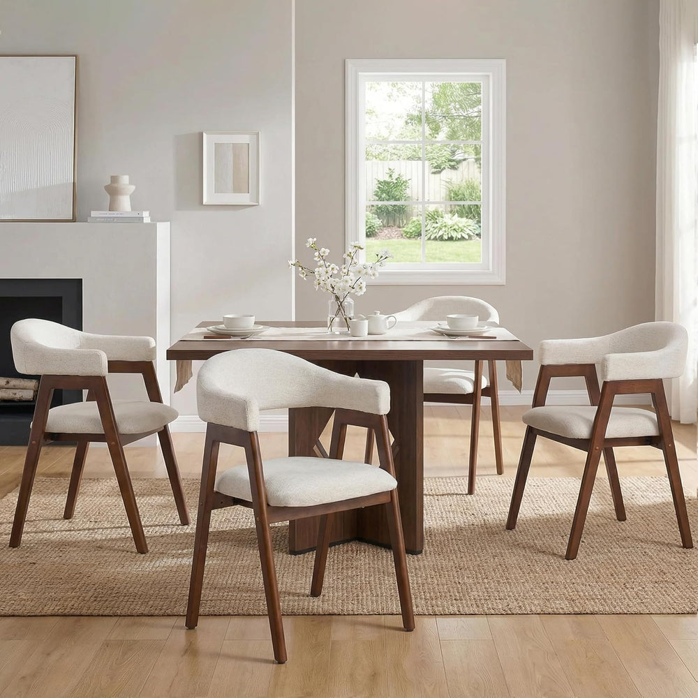 VKNOW Wooden Barrel Dining Chairs Set of 4 with Arms and Curved Back, Beige