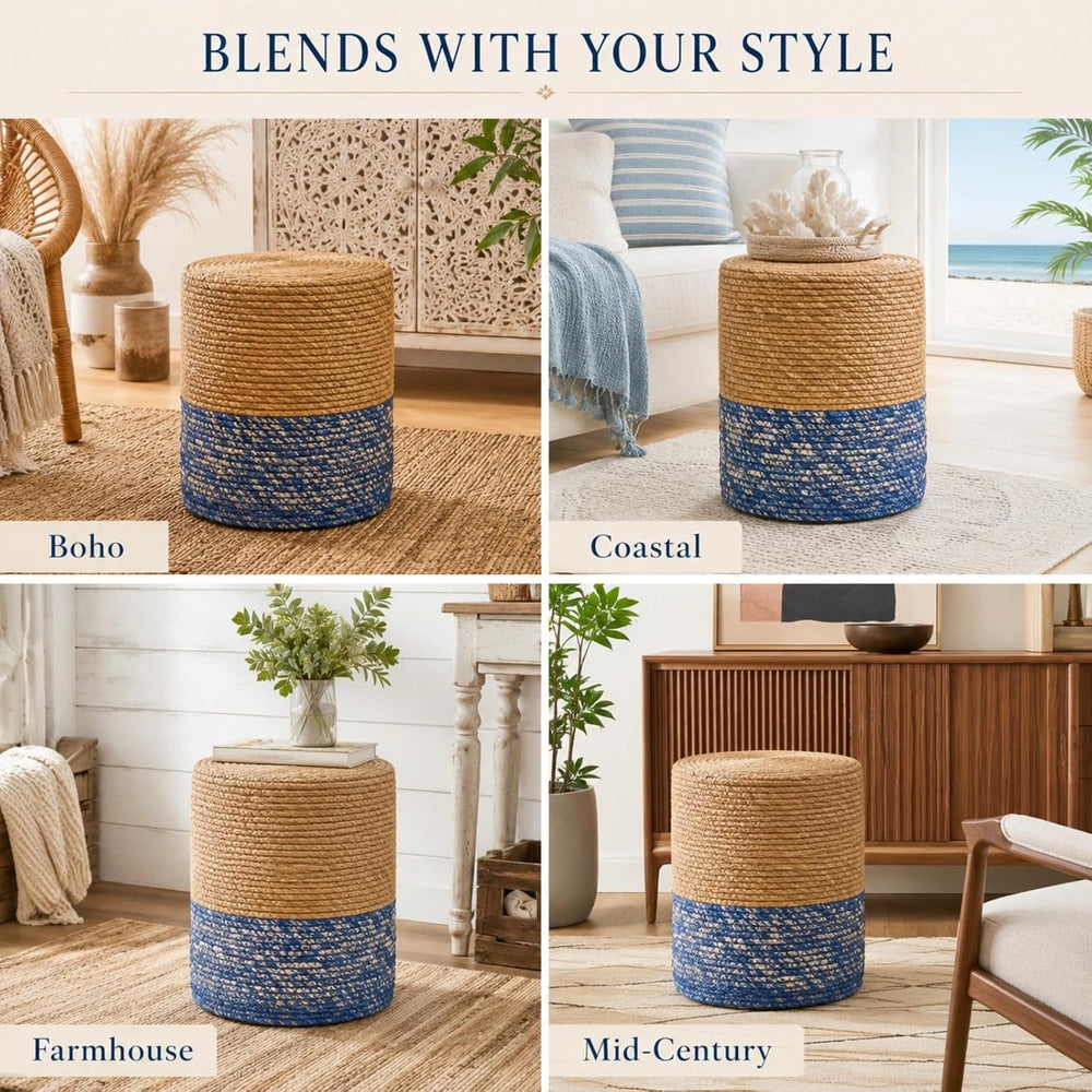 Wimarsbon Natural Seagrass Foot Stool, Hand Weaving Round Ottoman, for Living...