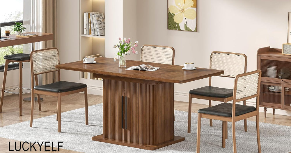 Extendable Dining Room Table for 4-6, 47-65 Inch Rectangle Kitchen Dining Tab...