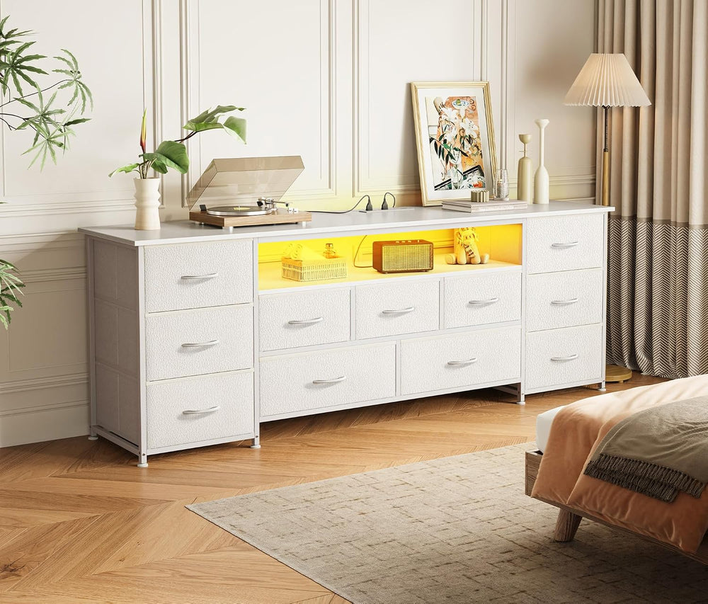 Huuger 63 Inch TV Stand for 65, 70 Inch TV, 11 Drawer Long Dresser with Power...