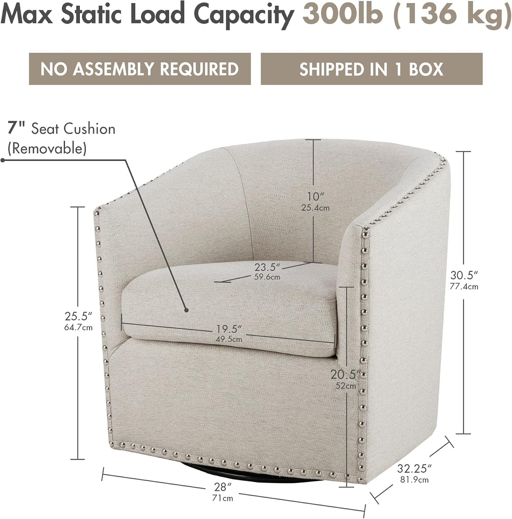 Madison Park Swivel Barrel Accent Chair, Upholstered Curved Back with 7-Inch ...