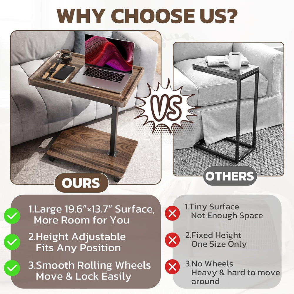 Large C-Shaped End Table, Swivel TV Tray, Couch Side Table Wood | Adjustable ...