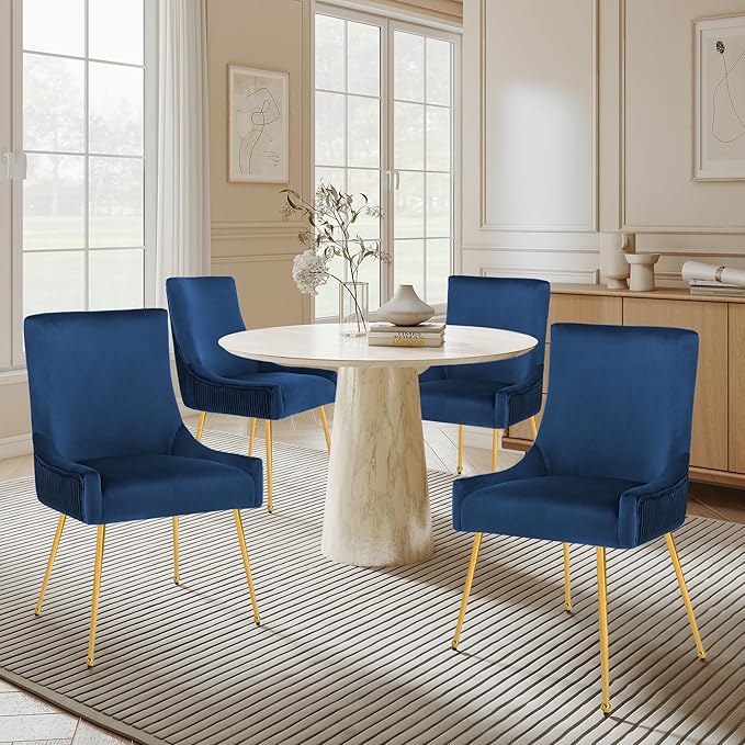 Velvet Dining Chairs Set of 4, Modern Upholstered Kitchen Chair with Pull Han...