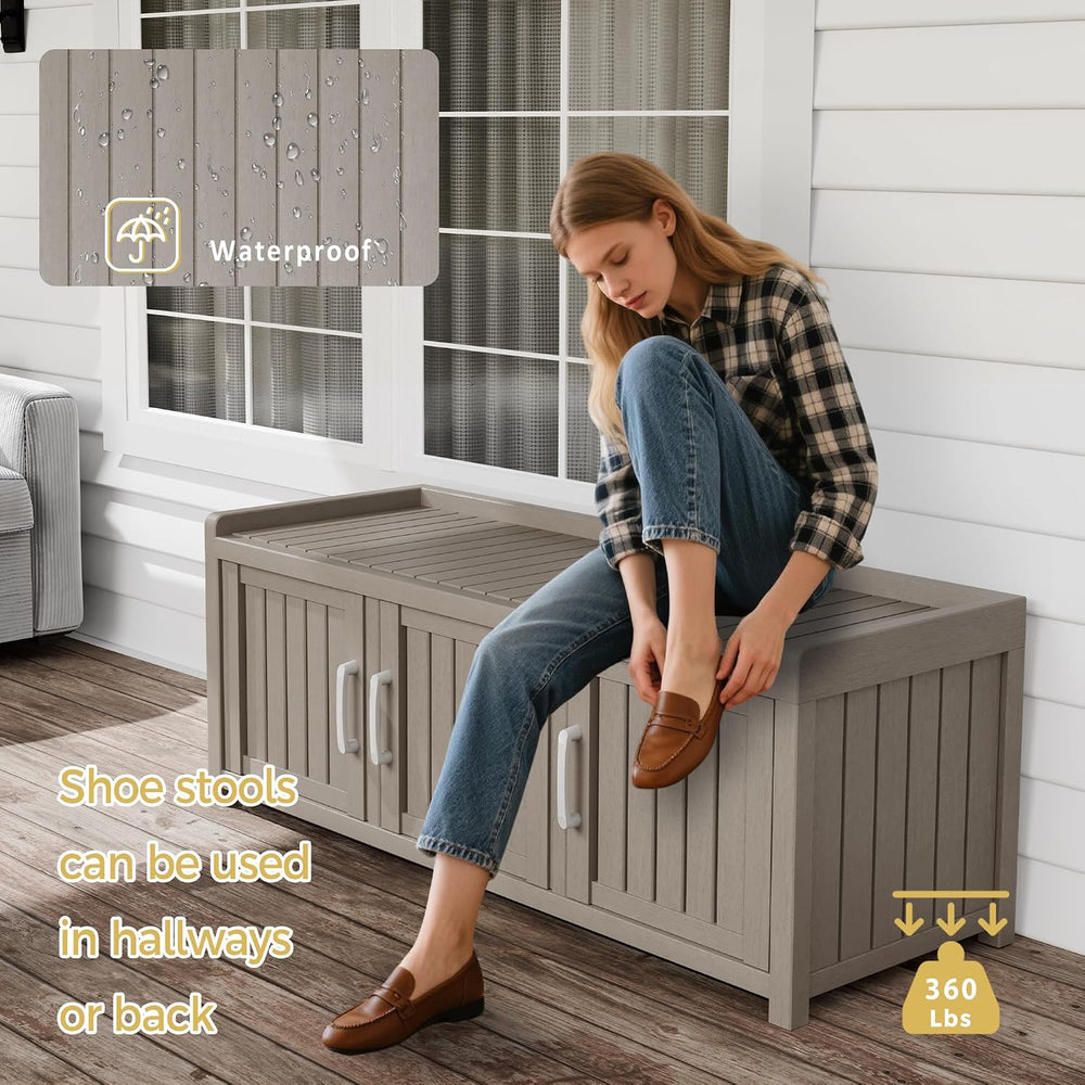 Shoe Bench - Waterproof Resin Storage Bench with Adjustable Shelves - Indoor ...