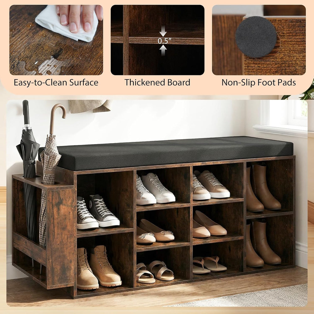 Tangkula Shoe Storage Bench with Umbrella Holder, 40" Shoe Organizer wit...