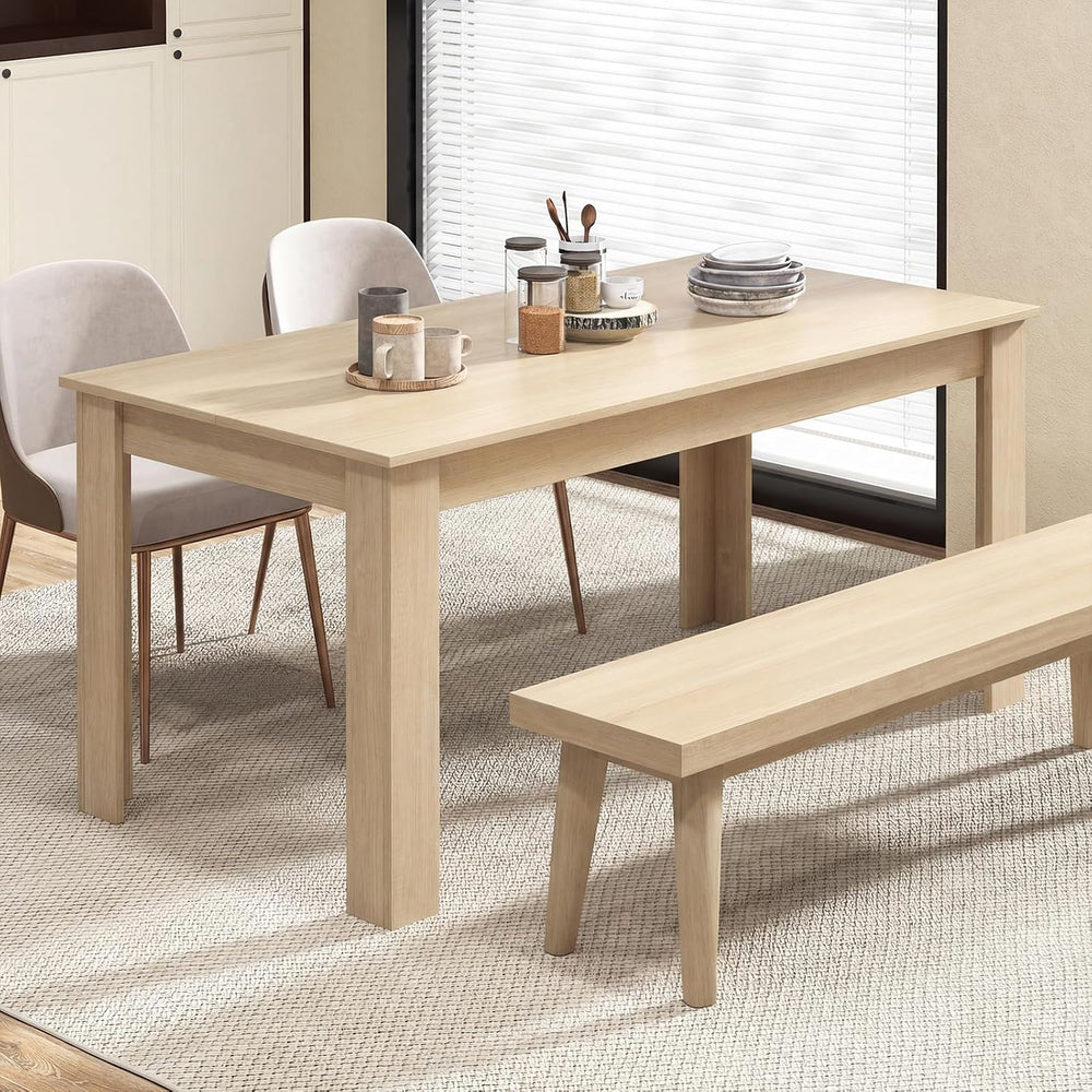 Giantex Dining Table for 4-6, 63" L Large Farmhouse Kitchen Table, Woode...