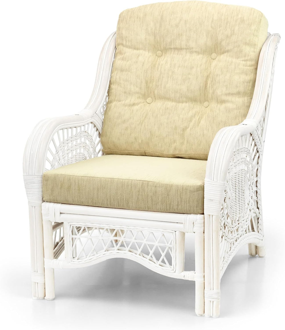 Malibu Living Set of 2 Chairs Natural Rattan Wicker Handmade with Cream Cushi...