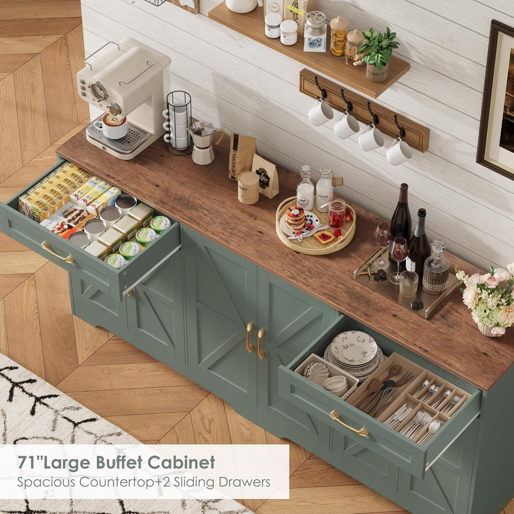 BOTLOG 71” Large Sideboard Buffet Cabinet with Storage, Farmhouse Kitchen Buf...