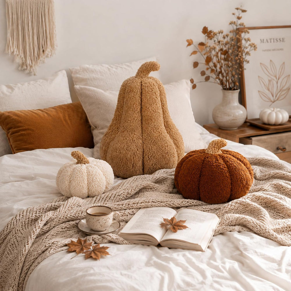 Beeveer 3 Pcs Fall Thanksgiving Pumpkin Pillows,Rust & Cream