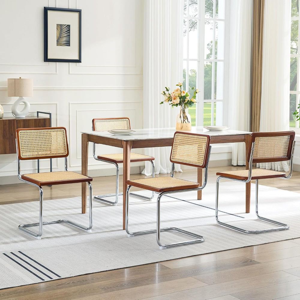 Rattan Dining Chairs Set of 2, Boho Modern Dining Chairs with Rattan Back, Cu...