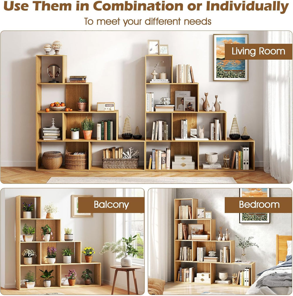 Tangkula 4-Tier Stepped Bookshelf, 64" H 6 Cubes Ladder Bookcase