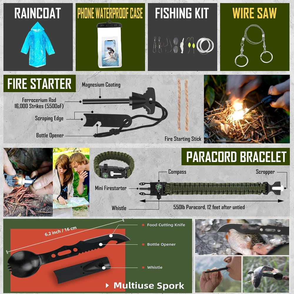 Survival Kit, 268 Pcs Emergency Survival Gear and Equipment Supplies with Fir...