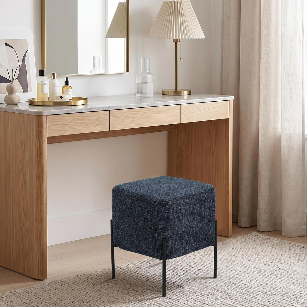 Get Set Style Square Foot Stool, Modern Linen Vanity Stool Chair Upholstered ...