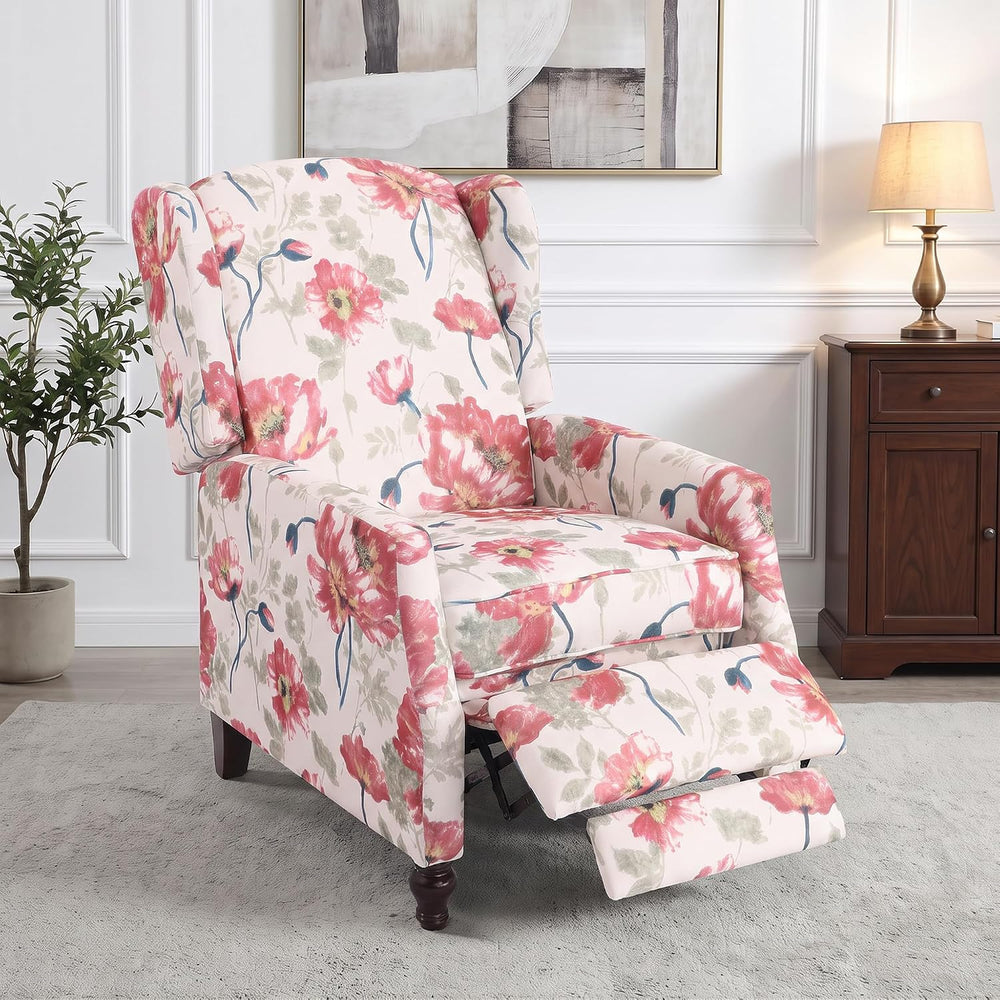 GUEAPY Upholstered Wingback Chair Push Back Recliner for Adults Mid Century M...