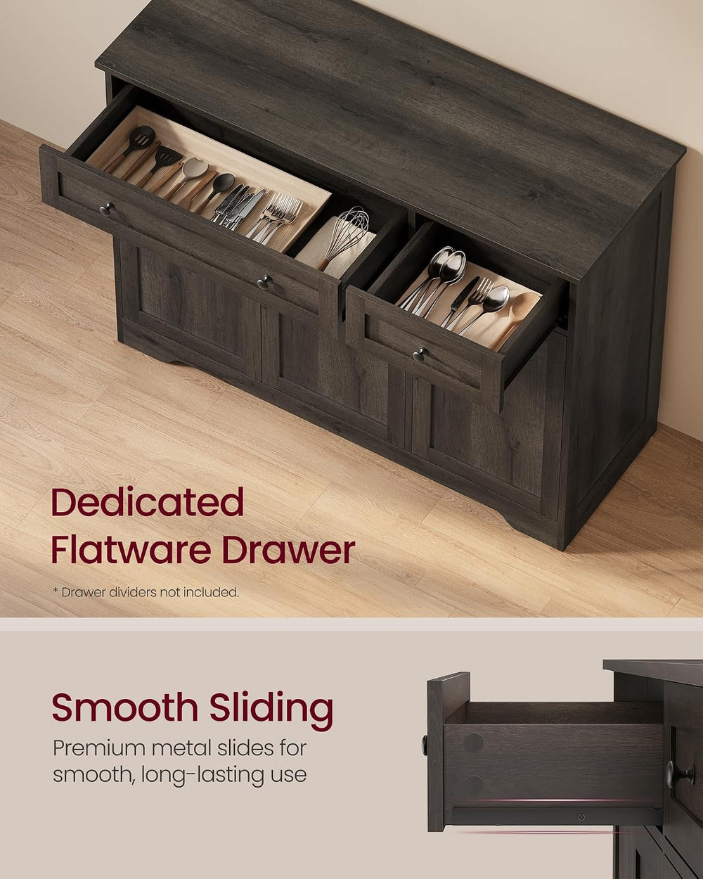 VASAGLE Buffet Cabinet, Sideboard, 3 Doors, 42.1 x 15.8 x 31.8 Inches