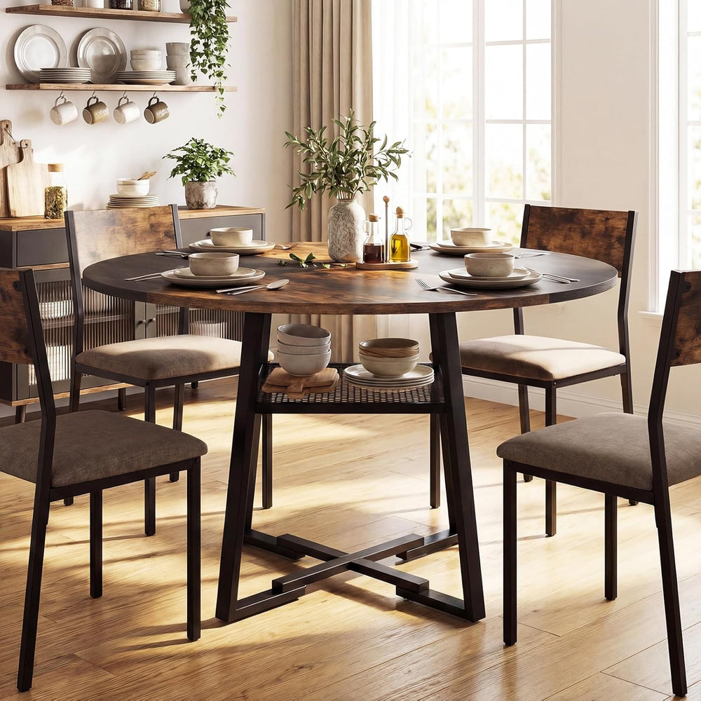 Giantex Round Dining Table for 4-6, 47.5" Circle Kitchen Table with Stor...