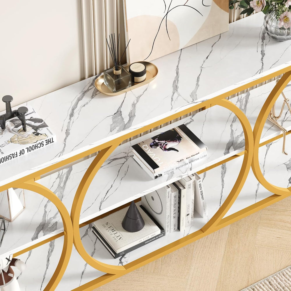 70.8 inch Extra Long Entryway Table,Gold Narrow Sofa Table | 3 Tier Storage S...