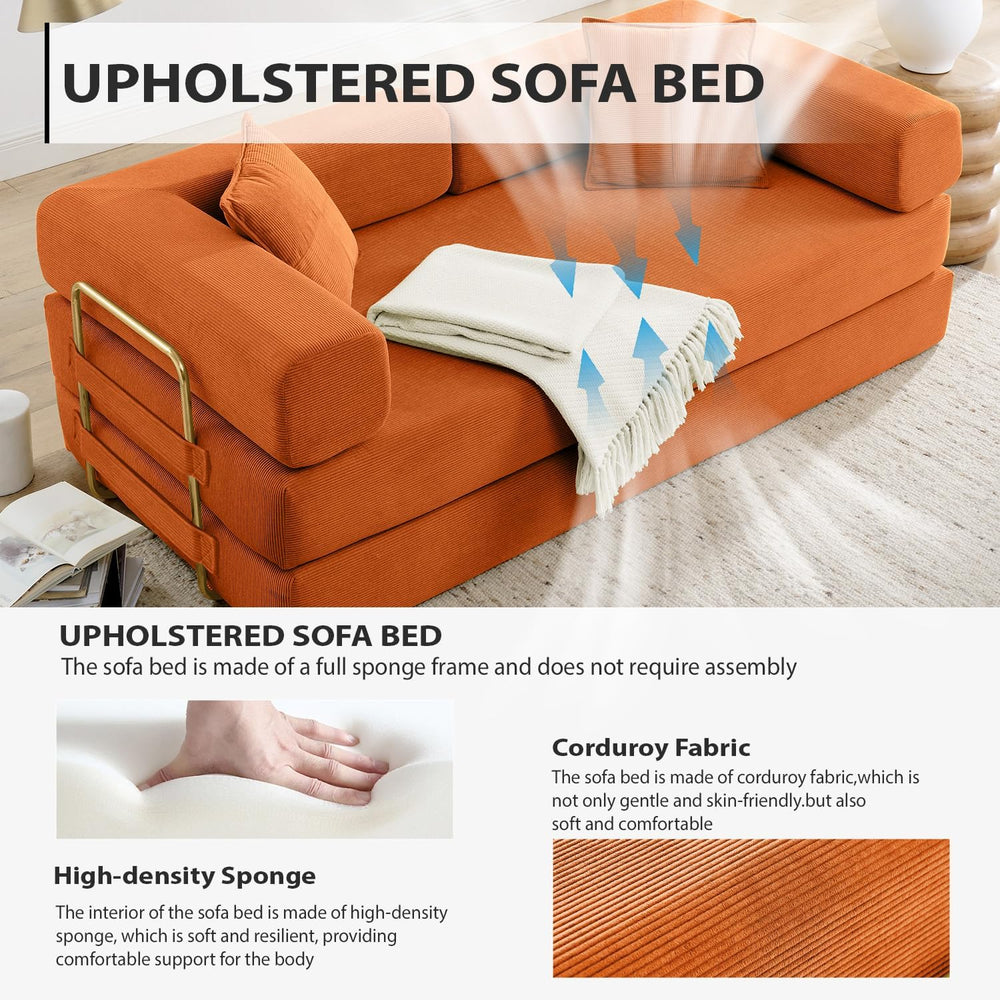 4-in-1 Folding Convertible Sofa Bed, 78 Inch Couch with Fixed-Shape Frame, Co...