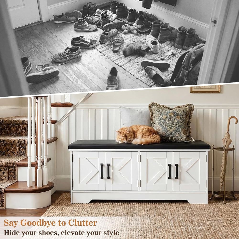 Armocity 43.3" Farmhouse Shoe Storage Bench with Cushion for Entryway | ...