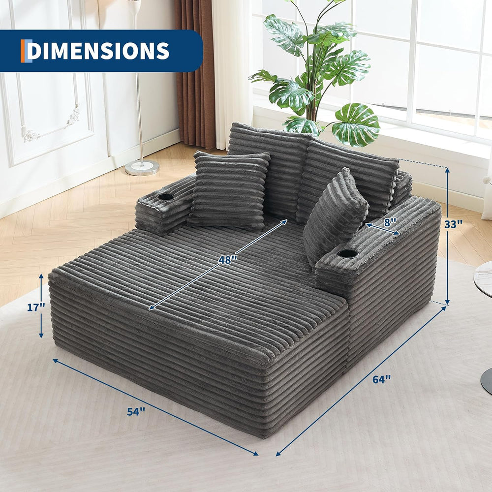 GarveeHome 64in Oversized Corduroy Fabric Bone-Free Sofa Bed Cloud Sofa with ...