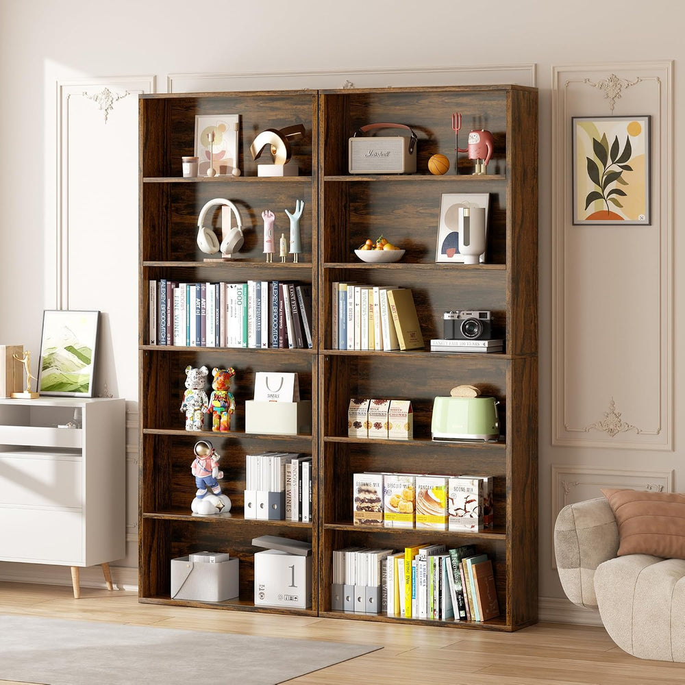 Vongrasig 6-Tier Open Bookcase and Bookshelf, Floor Standing Wood Display Sto...
