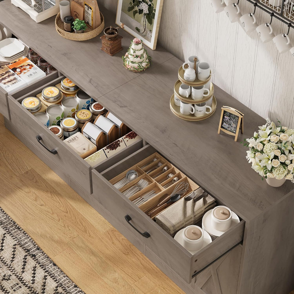HOSTACK 71" W Farmhouse Kitchen Sideboard Buffet Cabinet with Storage, Grey