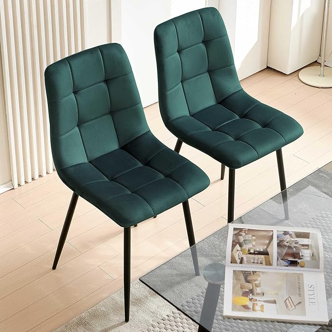 NORDICANA Forest Green Velvet Dining Chairs Set of 4, Upholstered Tufted Kitc...
