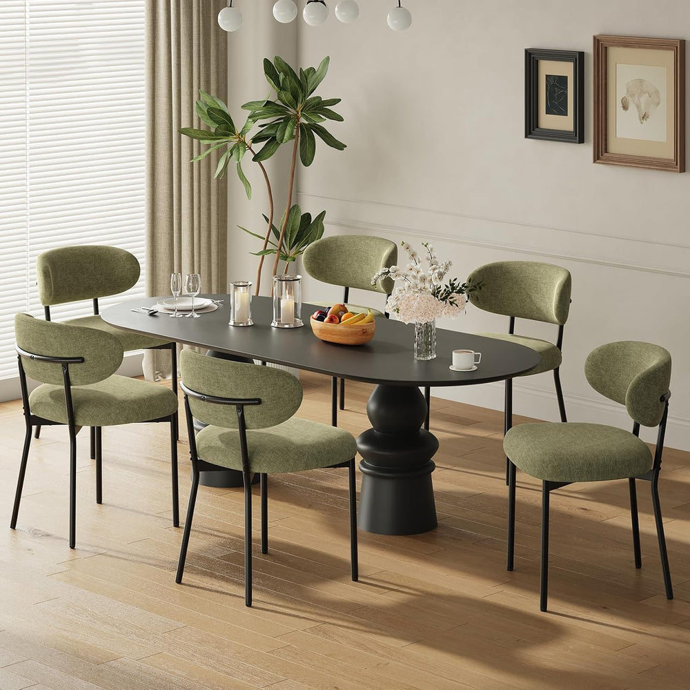 Upholstered Dining Chairs Set of 6, Modern Fabric Kitchen Chairs with Curved ...