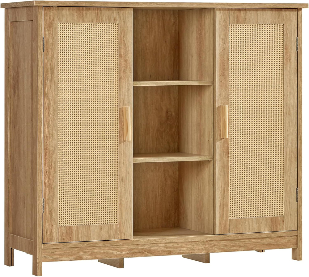 Iwell Rattan Storage Cabinet with 4 Adjustable Shelves, Coffee Bar Cabinet, S...