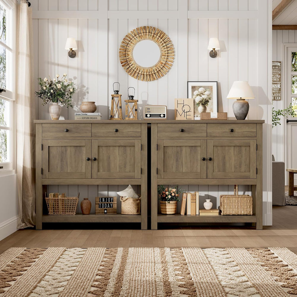 HOSTACK Farmhouse Console Table with Storage, Entryway Table, Rustic Brown