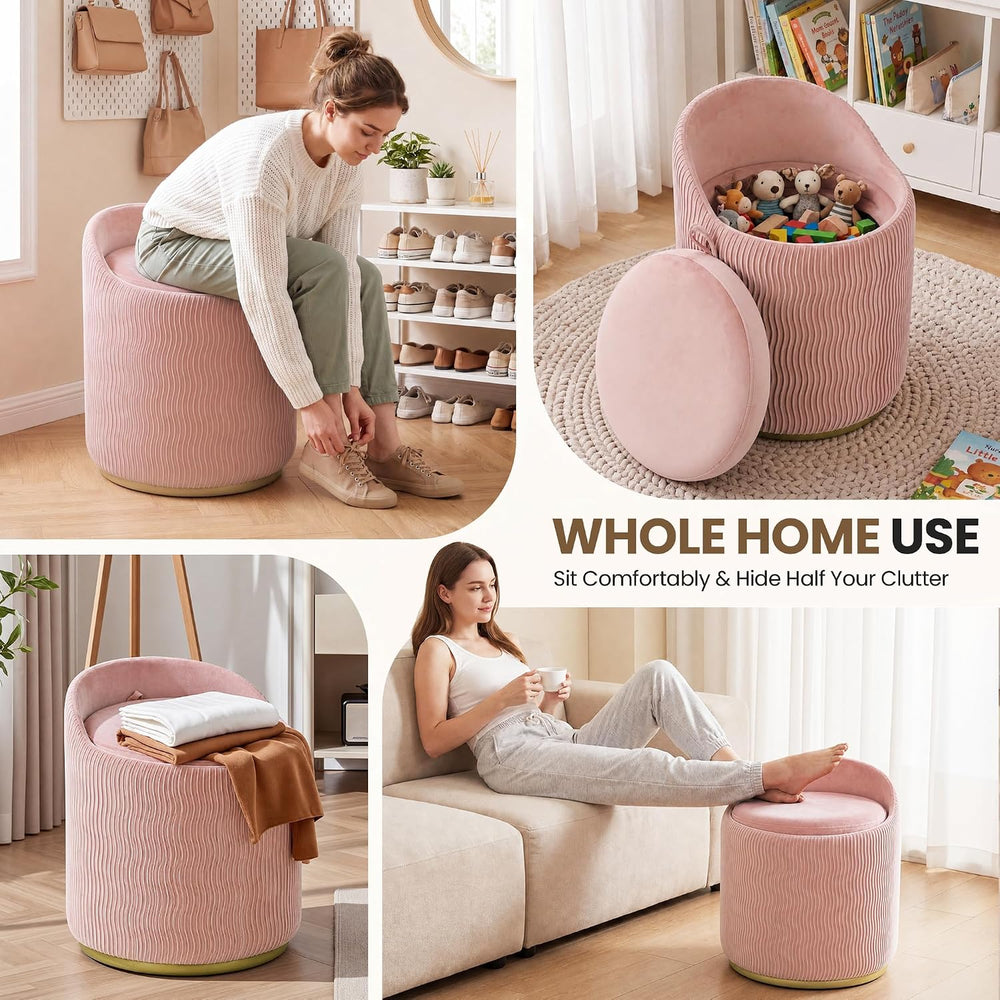 Vanity Chair with Storage Set of 2, 360° Swivel Velvet Makeup Chair with Wave...