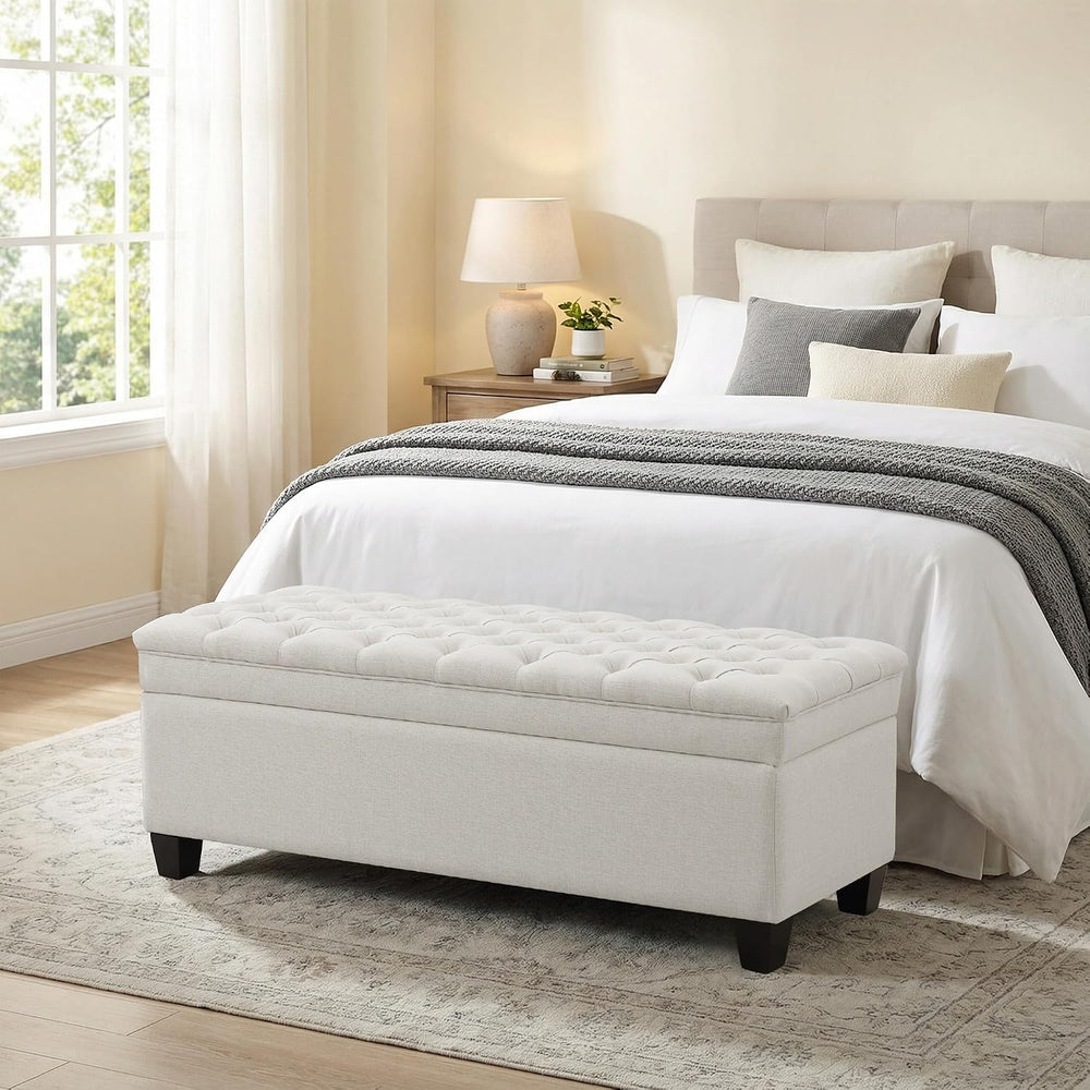 50" Storage Ottoman Bench, Rectangular End of Storage Bench, Upholstered...