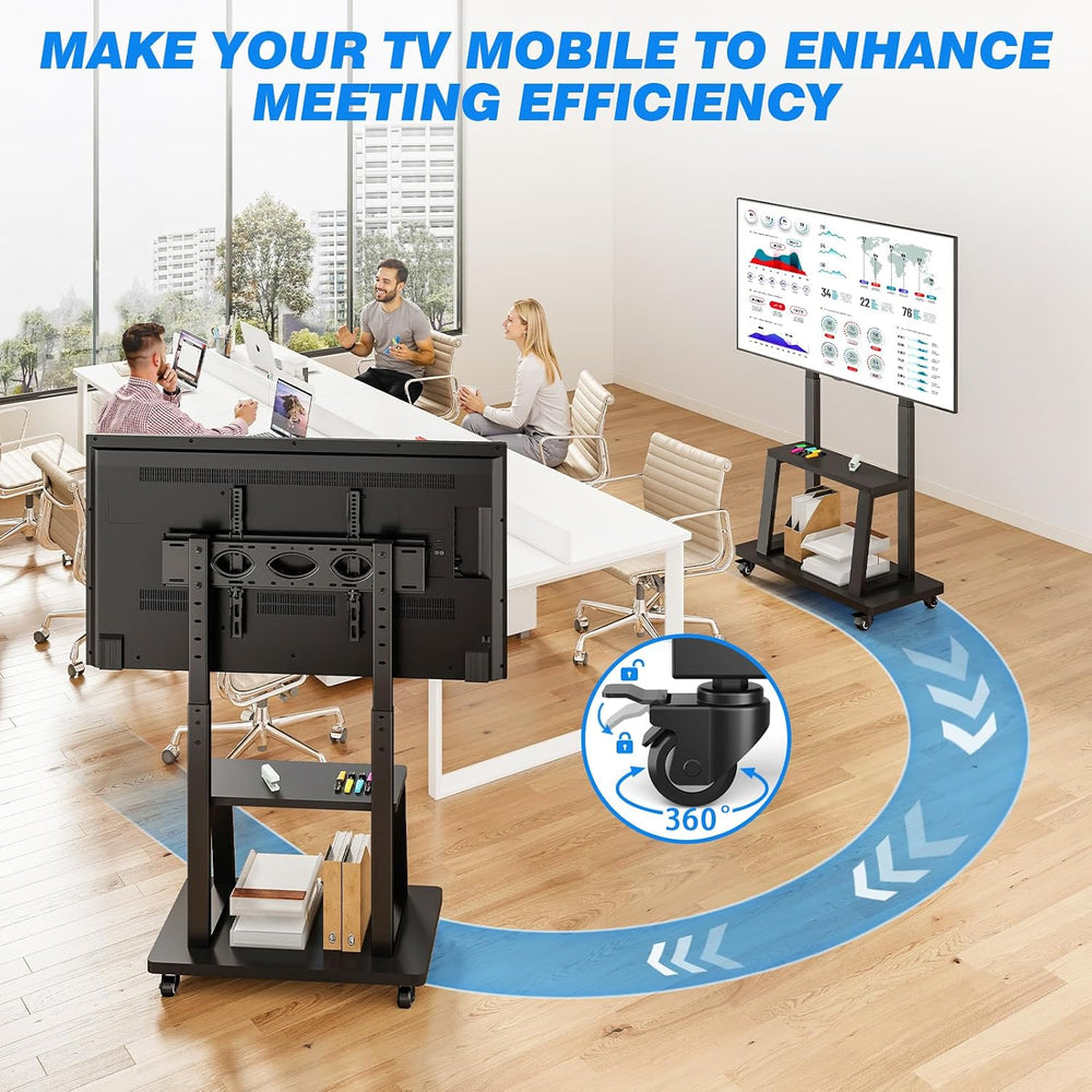 Rfiver Mobile TV Cart Rolling TV Stand for 37-75 inch TVs Up to 150lbs | Heav...
