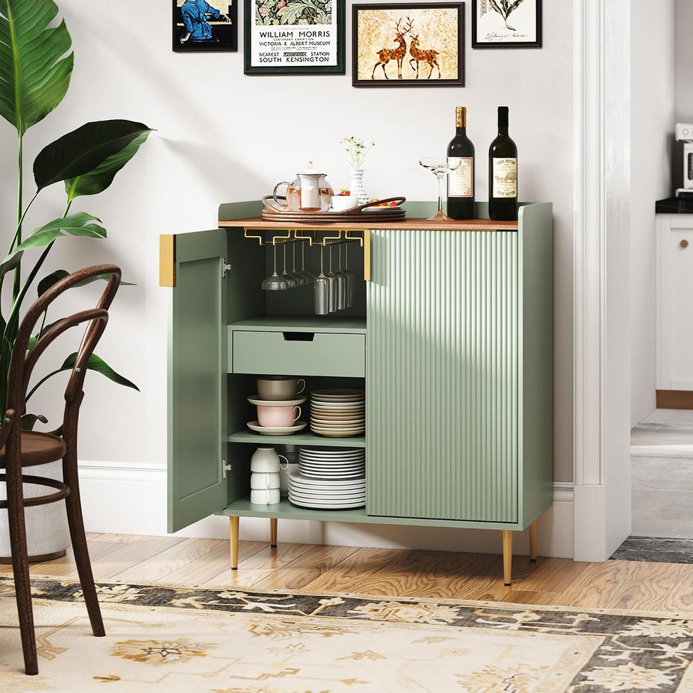 ARTPOWER Coffee Bar Cabinet with Wine Rack&Glass Holder, Sage Green