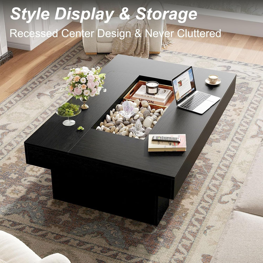 LVB 47"X31" Large Rectangle Black Oak Coffee Table with Storage Liv...