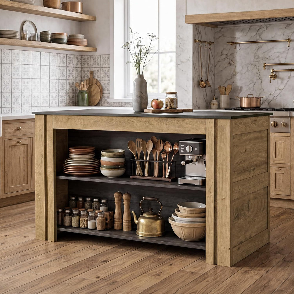 Tribesigns 59" Kitchen Island with Seating and Storage, Wood Kitchen Isl...